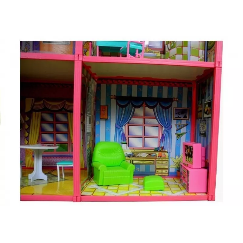 LEAN TOYS Villa Large Dollhouse 6 Rooms Furniture Accessories 128 pcs