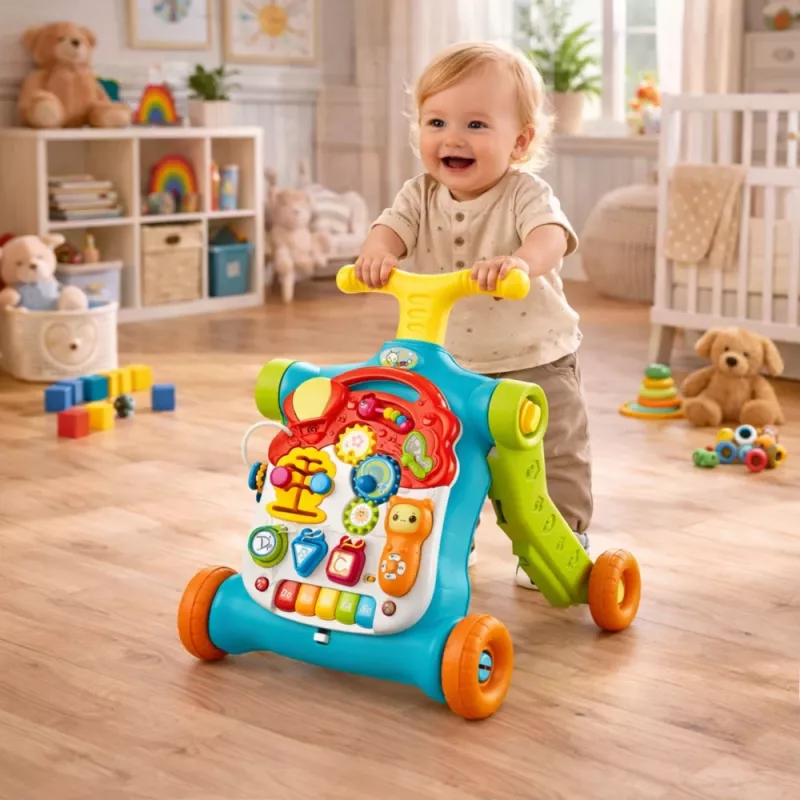 LEAN TOYS 5-in-1 Walker, Pusher, Scooter, Educational Table, Interactive Panel Colorful