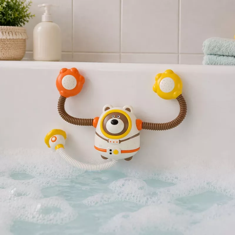 LEAN TOYS Ūdens vannas rotaļlieta Lācītis astronauts duša ar ūdens cirkulāciju un piesūcekņiem