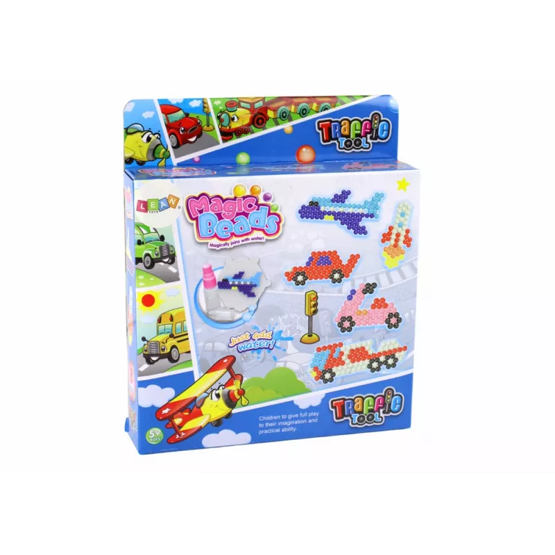 LEAN TOYS Ūdens pērlīšu komplekts DIY Burvju pērlītes 8 krāsas Transporta līdzekļi