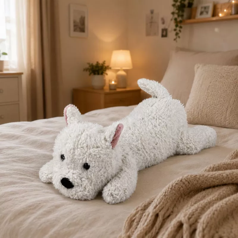 LEAN TOYS Vesthailendas baltā terjera plīša suns mīkstā rotaļlieta, balts, 40 cm