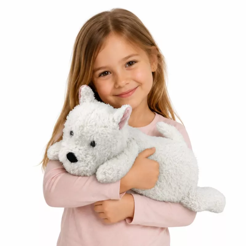 LEAN TOYS Vesthailendas baltā terjera plīša suns mīkstā rotaļlieta, balts, 40 cm