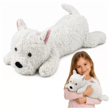 LEAN TOYS Vesthailendas baltā terjera plīša suns mīkstā rotaļlieta, balts, 40 cm