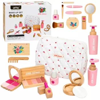 LEAN TOYS Koka skaistumkopšanas komplekts meitenēm ar baltu kosmētikas somiņu, 17 daļas