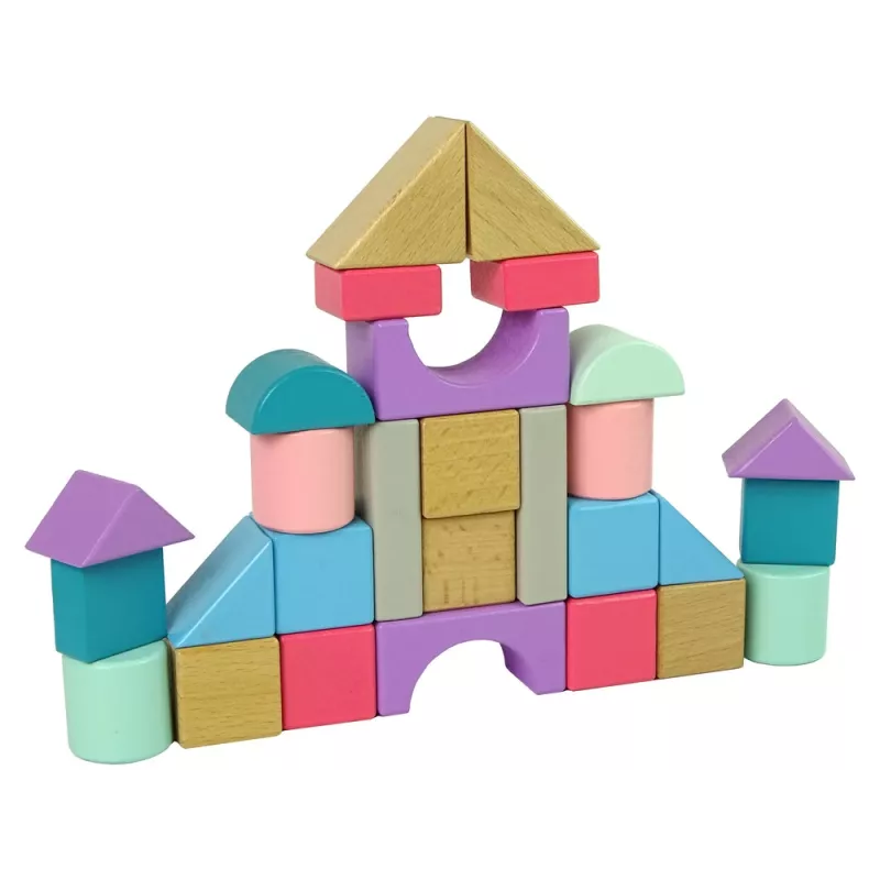 LEAN TOYS Koka klucīši pasteļtoņos 28 gab. Pils