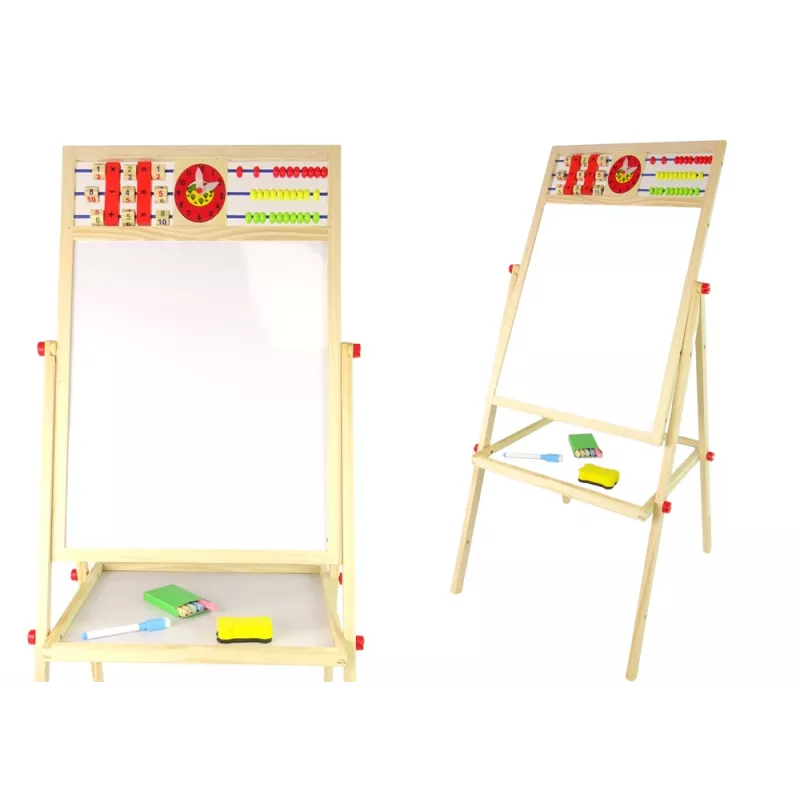 LEAN TOYS Wooden Education Board 2in1 Magnetic-Chalkboard with Accessories Counting Table Multiplication Alphabet