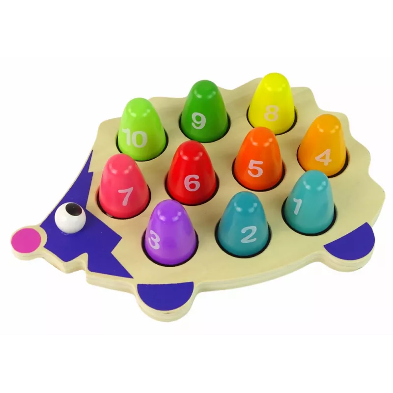 LEAN TOYS Koka izglītojošs ezis ar 10 krāsainiem knaģīšiem