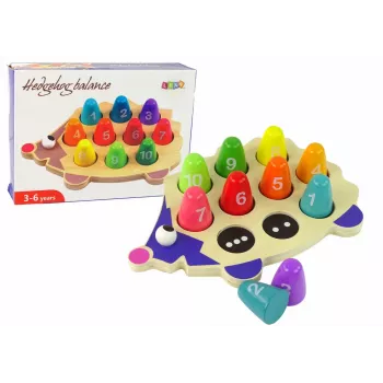 LEAN TOYS Koka izglītojošs ezis ar 10 krāsainiem knaģīšiem