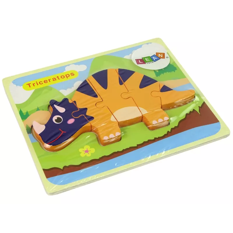 LEAN TOYS Koka Puzle Dinozauri Triceratops Ankilozaurs Oranžs