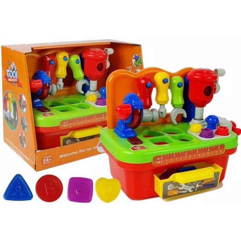 LEAN TOYS darbnīca mazuļiem – šķirotājs ar instrumentiem, skaņu un gaismu