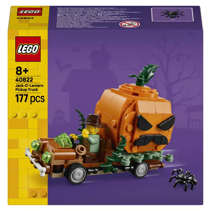 LEGO 40822 Jack-O'-Lantern Pickup Truck konstruktors - 200 detaļas, putnubiedēkļa minifigūra, Helovīna displeja modelis