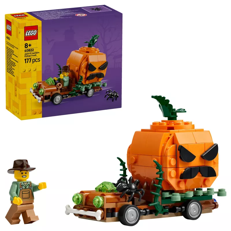 LEGO 40822 Jack-O'-Lantern Pickup Truck konstruktors - 200 detaļas, putnubiedēkļa minifigūra, Helovīna displeja modelis