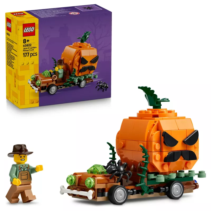 LEGO 40822 Jack-O'-Lantern Pickup Truck konstruktors - 200 detaļas, putnubiedēkļa minifigūra, Helovīna displeja modelis