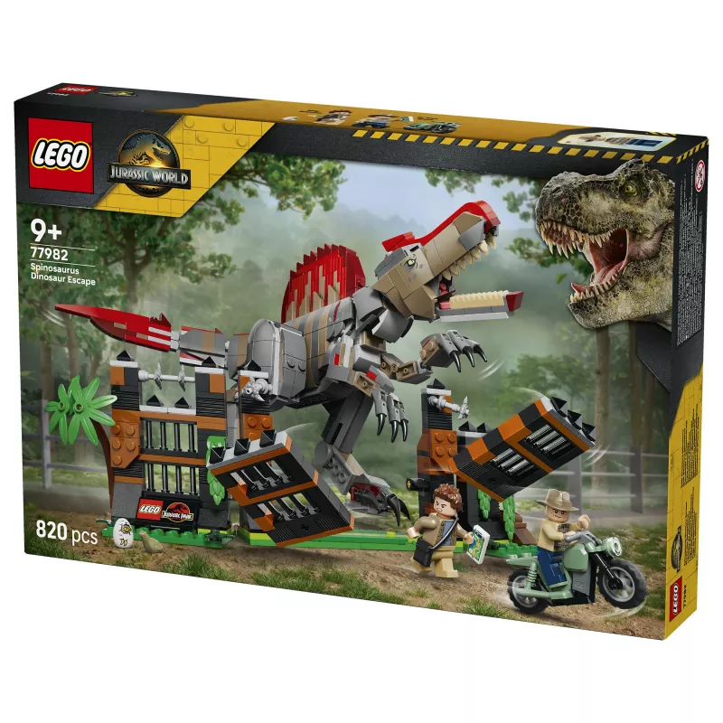 LEGO Jurassic World 77982 Spinosaurus dinozauru bēgšanas konstruktors ar Owen Grady un Claire Dearing minifigūrām (248 detaļas)