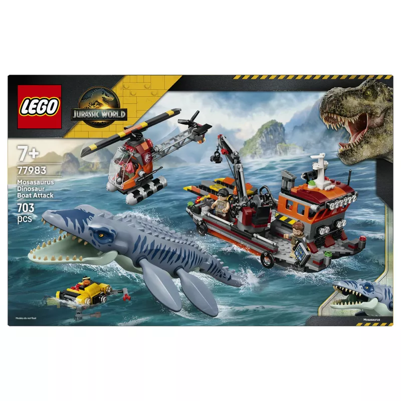 LEGO Jurassic World 77983 Mosasaurus Dinosaur Boat Attack (280 daļas, 3 minifigūras, vecums 7+)
