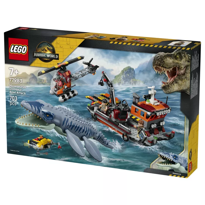 LEGO Jurassic World 77983 Mosasaurus Dinosaur Boat Attack (280 daļas, 3 minifigūras, vecums 7+)