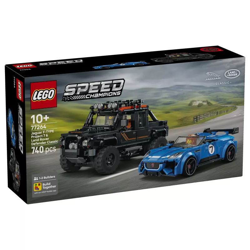 LEGO Speed Champions 77264 Jaguar F-TYPE Project 7 & Land Rover Defender Classic būvkomplekts