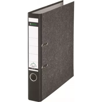 Leitz 1050 Standarta sviras arhivēšanas mape A4 52 mm melna no pārstrādāta kartona ar spraugām, pirksta atveri, metāla stūru aizsargiem 1050-50-95