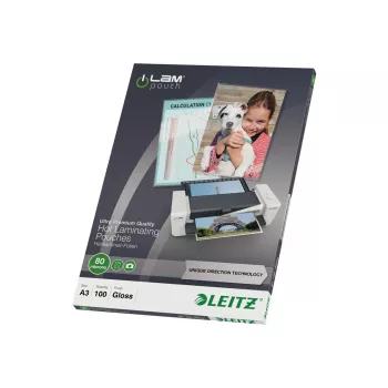 Leitz 7485-00-00 A3 laminēšanas kabatas, spīdīgas, kristāldzidras, 125 mikroni, 100 gab.