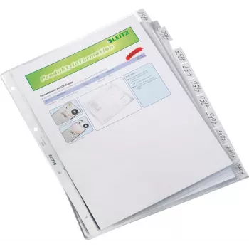 LEITZ A4 10 daļu atdalītāji, caurspīdīgs polipropilēns, ar augšējo atvērumu, ar etiķešu cilnēm 4754-00-03