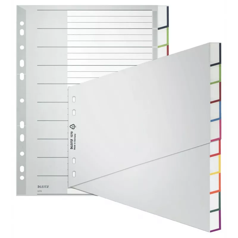 Leitz A4 tukšie atdalītāji, polipropilēns, pelēks, 10 daļas, universāls perforējums 1270