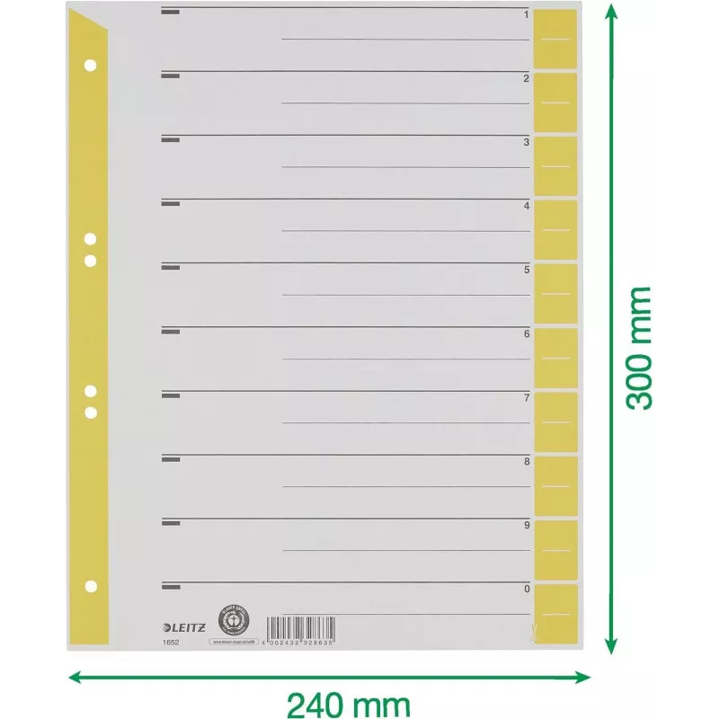 LEITZ A4 atdalītājloksnes dzeltenas 160 g/m² 25 gab. iepakojums 16523015