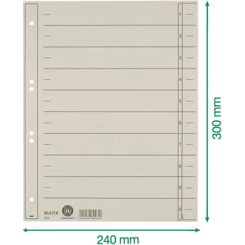 LEITZ A4 īpaši platie satura dalītāji, Manilas kartons 230 g/m², pelēks krāsots cauri, tukšas cilnes, 100 loksnes 1658-00-85