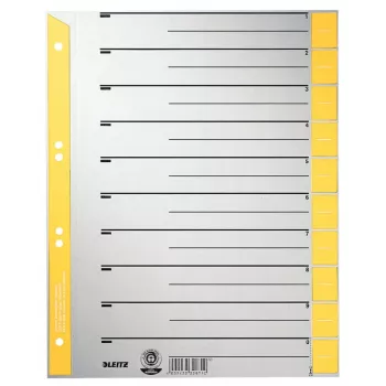 LEITZ A4 īpaši plata kartona dokumentu nodalītāji, 230gsm, pelēki ar dzeltenām tukšām cilnēm, 10 daļu komplekts 1652-00-15