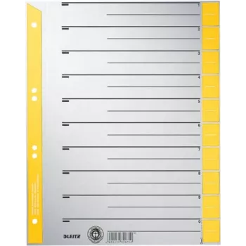 LEITZ A4 īpaši plata kartona dokumentu nodalītāji, 230gsm, pelēki ar dzeltenām tukšām cilnēm, 10 daļu komplekts 1652-00-15