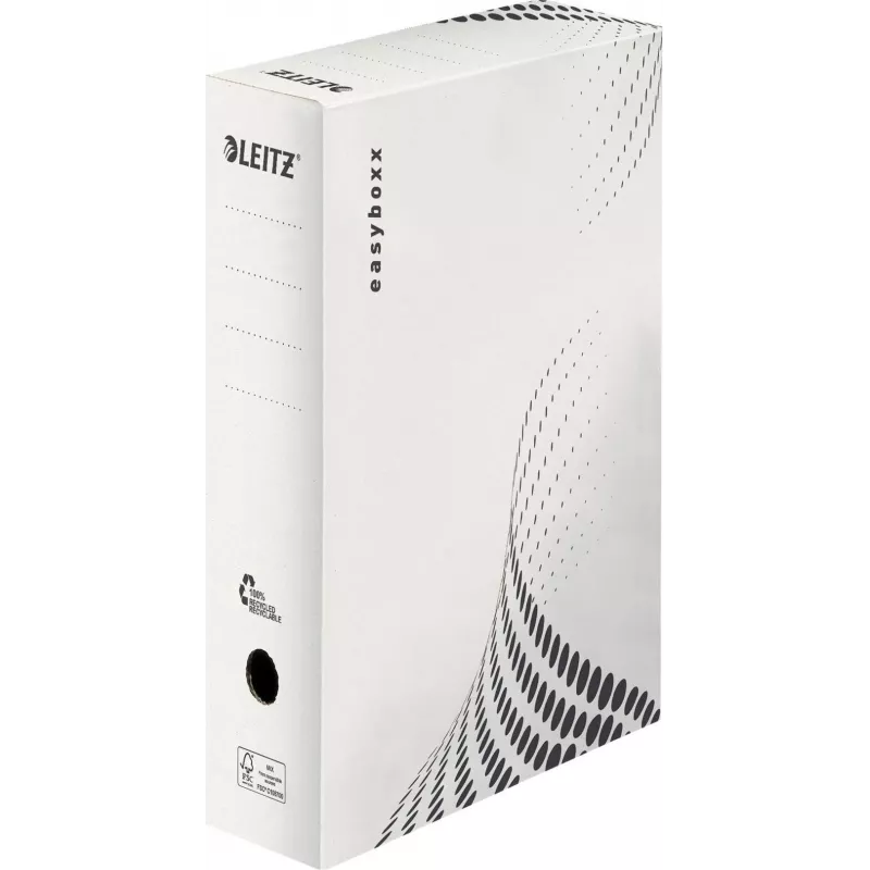 LEITZ easyboxx arhīva kaste balta 100 mm mugura, 100% pārstrādāts gofrēts kartons, dubultas aizvēršanas atloki, 25 iepakojumā (6132-00-00)
