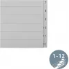 LEITZ Manila satura rādītāja atdalītāji, ciparu 1-12, A4 īpaši plats, pelēks, 12 daļas, 100 gsm, 80 mm perforācija, pastiprināti caurumi 1233-00-85