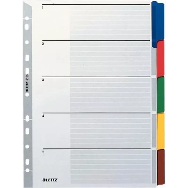 LEITZ Mylar kartona satura rādītāja atdalītāji, tukši, A4, 5 daļas, pelēkas cilnes, 160 gsm, ar rakstāmu vāka lapu 4320-00-00