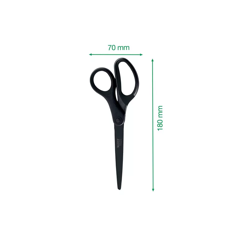 Leitz Titanium Quality šķēres 180 mm, nerūsējošā tērauda asmeņi ar titāna pārklājumu, ergonomiski rokturi ar mīkstu satvērienu, melnas/sarkanas, papīram un audumam 5419-60-95