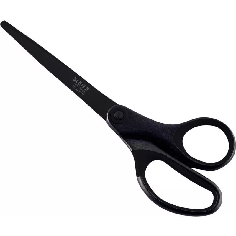 Leitz Titanium Quality šķēres 180 mm, nerūsējošā tērauda asmeņi ar titāna pārklājumu, ergonomiski rokturi ar mīkstu satvērienu, melnas/sarkanas, papīram un audumam 5419-60-95