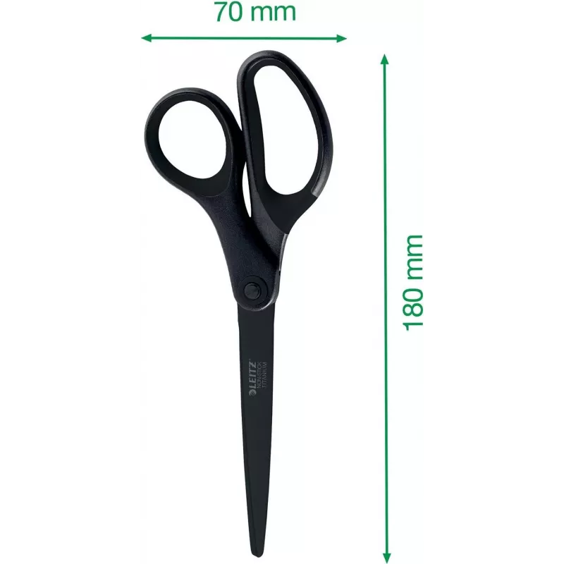 Leitz Titanium Quality šķēres 180 mm, nerūsējošā tērauda asmeņi ar titāna pārklājumu, ergonomiski rokturi ar mīkstu satvērienu, melnas/sarkanas, papīram un audumam 5419-60-95