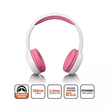 Lenco HP-010BU vadu ausu austiņas bērniem, rozā, skaļuma ierobežojums 85 dB, 3,5 mm ligzda, 1,2 m kabelis A004977
