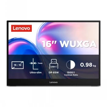 Lenovo L16 16 coll WUXGA portatīvais IPS monitors ar USB-C, 300 nits, 60Hz, 3 gadu garantija