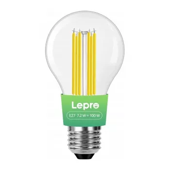 LEPRO 100094-WW-EU E27 kvēldiega LED spuldze, 7,2 W (atbilst 100 W), 1521 lm, 2700 K silta balta, A60, neregulējama, energoefektivitātes klase F
