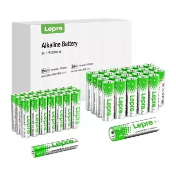 LEPRO 130003-48 AA/AAA sārma baterijas, 48 iepakojums (24 AA + 24 AAA), 1,5 V, 10 gadu glabāšanas laiks, bez dzīvsudraba