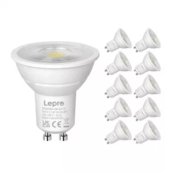 LEPRO 200084-DW-EU-10 GU10 Dimējama LED spuldze, 4,5W, 345 lm, 6500K, 38°, 10 gab.
