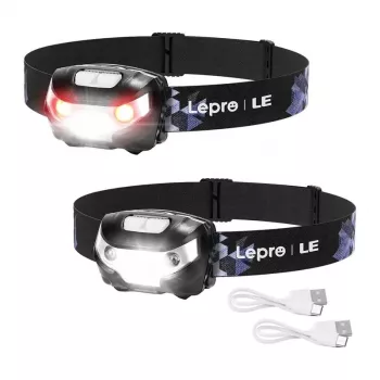 LEPRO 3200008-2 LED galvas lampa, 2 iepakojumā, 300 lūmeni, uzlādējama, IPX4, melna