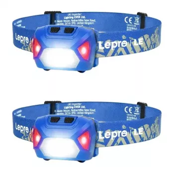 LEPRO 320014-B-2 Galvas lukturis 2 iepakojumā, 1200 lūmeni, USB-C uzlādējams, IPX5 ūdensizturīgs, kustības sensors, 5 režīmi