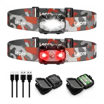 LEPRO 320023-2 USB uzlādējama LED galvas lampa, 300 lūmeni, 6 režīmi, IPX4, 2 iepakojumā