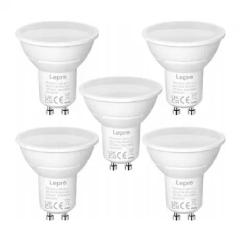 LEPRO GU10 LED spuldze 4,5W (50W ekvivalents), 345 lm, dienasgaismas balta 5000K, 100° staru leņķis, neregulējama, 5 iepakojumā