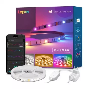 Lepro S2 10m viedā RGBIC LED lente ar Wi-Fi un Bluetooth, saderīga ar Alexa un Google Assistant