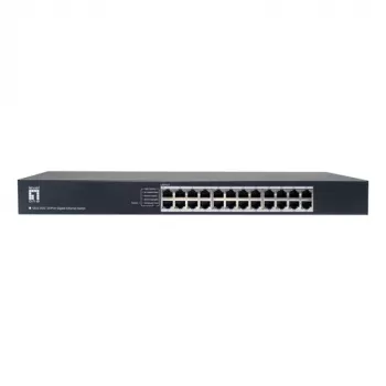 LevelOne GEU-2432 24 portu Gigabit Ethernet komutators, 4 režīmu DIP slēdzis, 19 collu statīva montāža, nevadāms, metāla korpuss