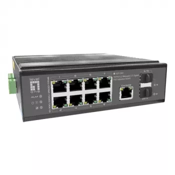 LevelOne industriālais PoE+ slēdzis 8x 2.5G PoE, 2x 1G, 2x 10G SFP+ augšupielādes, nevadāms, DIN-sliedes, IP30