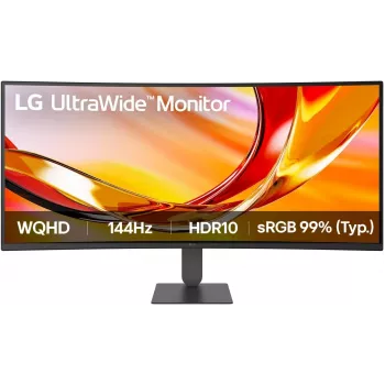 LG 34U620B-B 34 collu UltraWide WQHD VA izliekts spēļu monitors, 3440x1440, 144Hz, 5ms, HDR10, FreeSync Premium, 2x HDMI, DisplayPort, melns