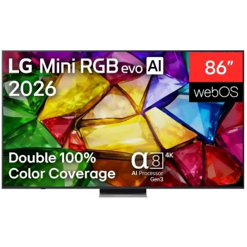 LG 86MRGB87B3B 86 collu 4K UHD viedtelevizors ar Mini LED (Mini RGB) tehnoloģiju, webOS 23, α7 AI procesors 4K Gen6, melns