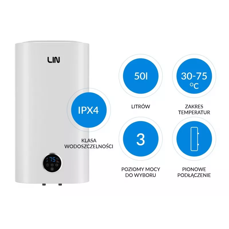 LI- Elektriskais ūdens sildītājs LIN LIFVD1SMWH 50L SMART Balts